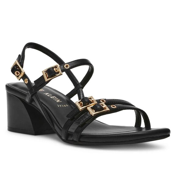 Anne Klein Mackenzie Black Strappy Block Heel Sandals Women’s 7.5M - Picture 1 of 12